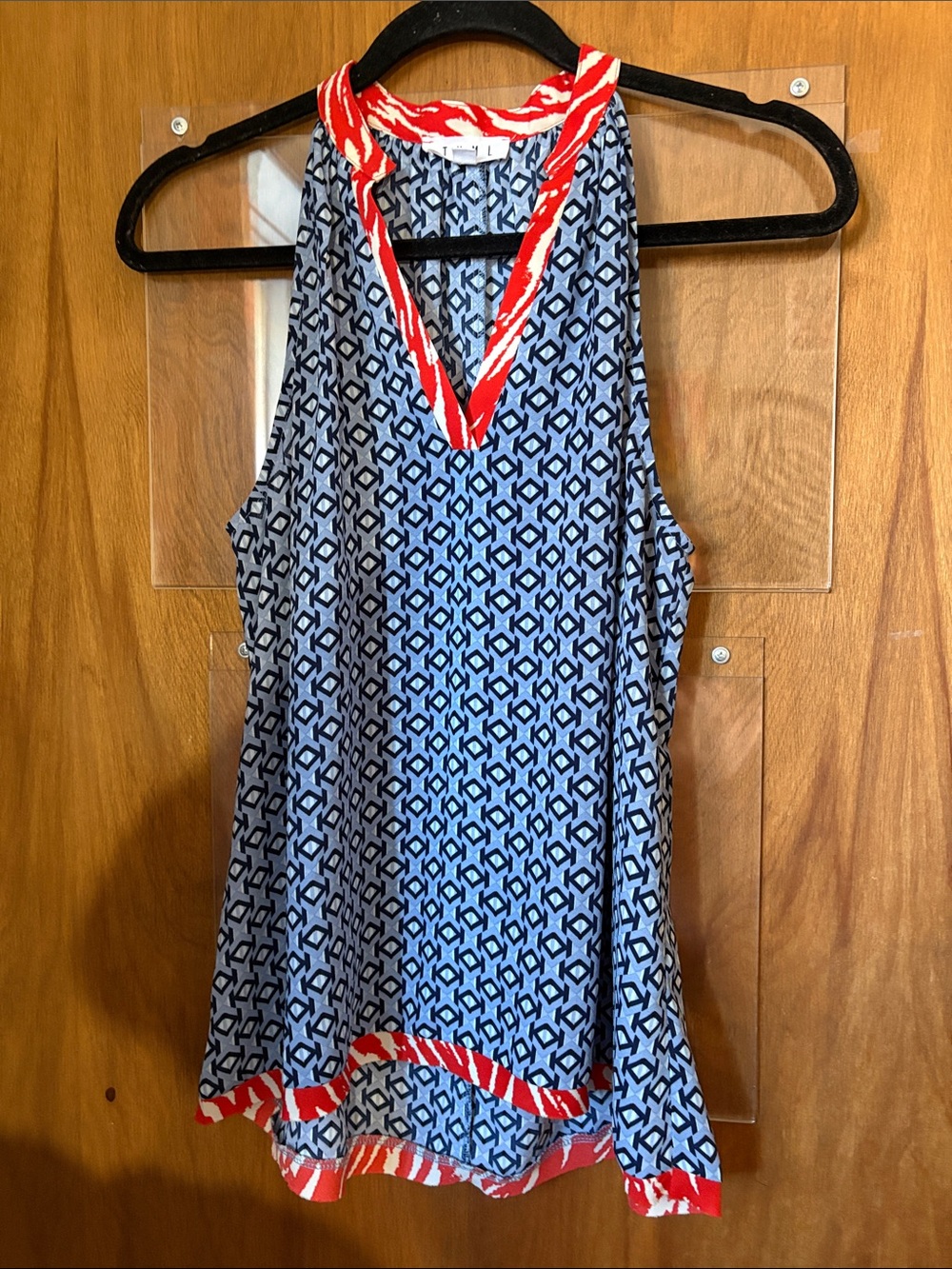 THML Blue Geometric Tank with Red Trim